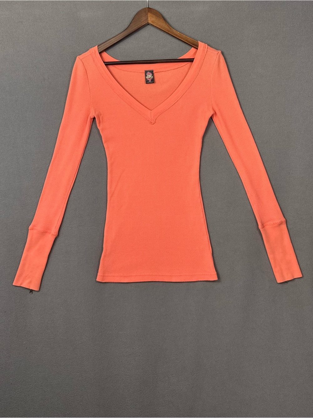 Free People Vintage Y2K Era Long Sleeve V-Neck Thermal w/ Zippers, Extra Long, S